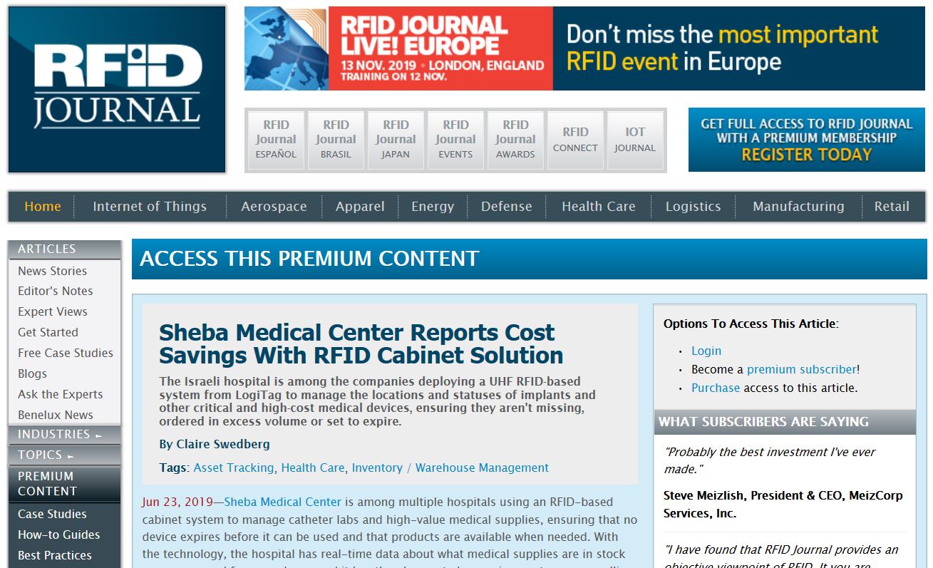 Sheba Medical Center Reports Cost Savings With RFID Cabinet Solution Featured image RFID journal 1 - Sheba Medical Center Reports Cost Savings With RFID Cabinet Solution